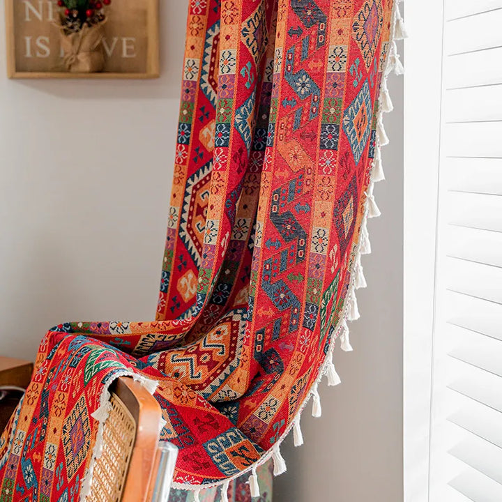 Vintage Farmhouse Red Boho Curtains