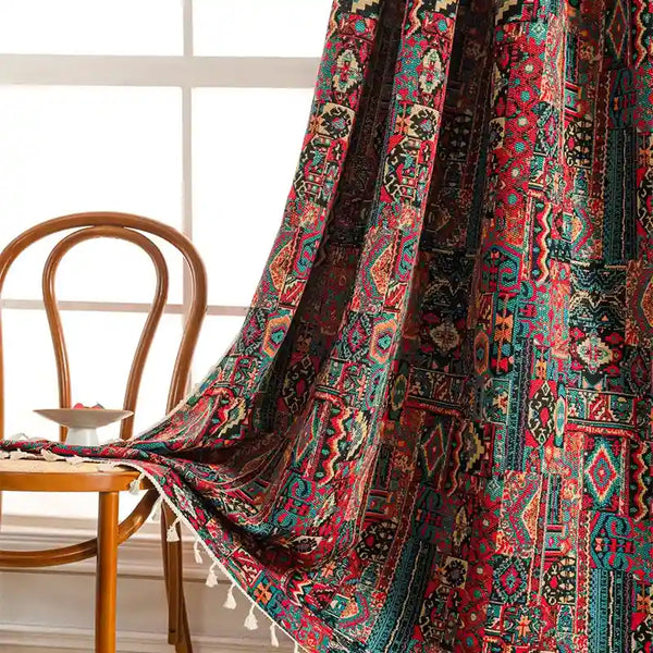 Farmhouse Red Vintage Boho Curtains