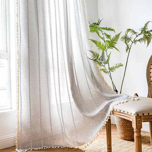 Rustic Light Gray Boho Vintage Curtain
