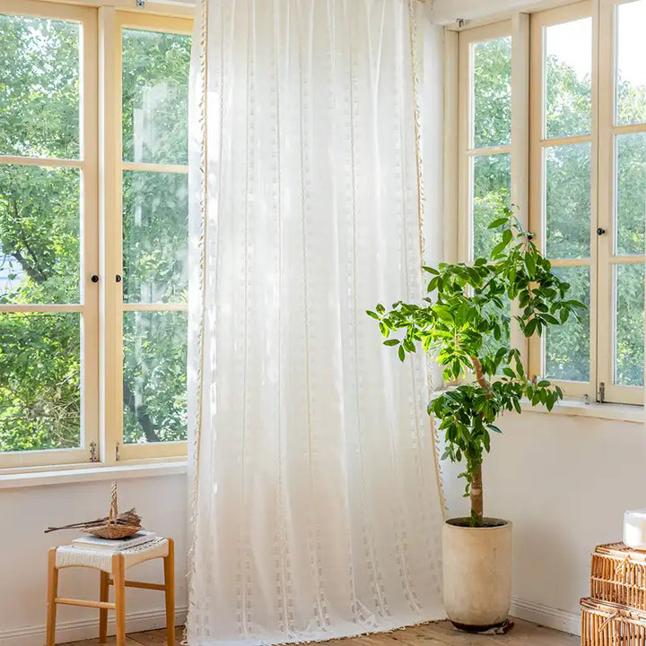 Farmhouse White Boho Curtains