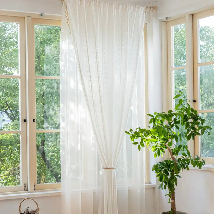 Farmhouse White Boho Curtains