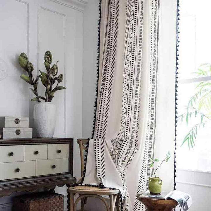 Black Stripe Boho Curtains with Tassels - MagicClothLife | Home Shop