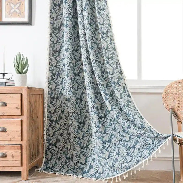 Boho Flower Blue Leaf Curtains Living Room Drapes - MagicClothLife