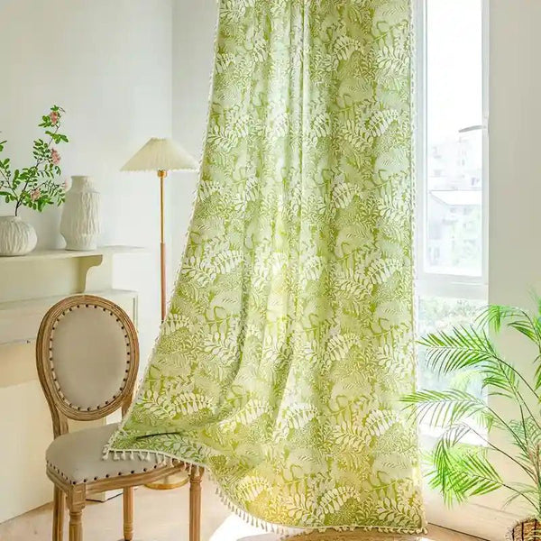 Boho Flower Green Plant Curtains - MagicClothLife