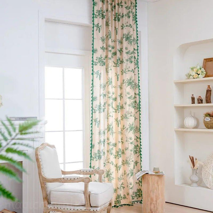 Boho Vintage Green Flower Curtains - MagicClothLife | Home Shop