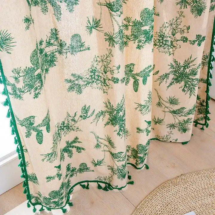 Boho Vintage Green Flower Curtains - MagicClothLife | Home Shop