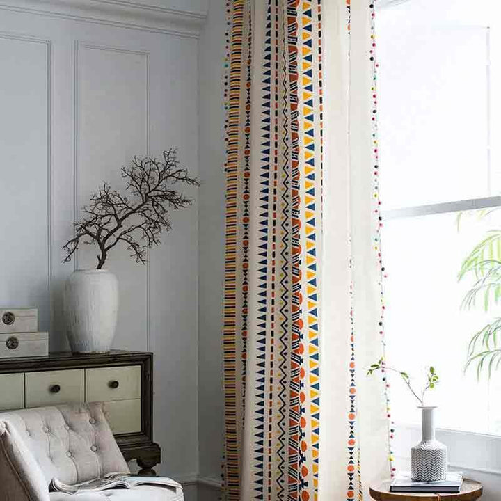 Colorful Geometric Stripe Curtains with Pom - Pom Tassels - MagicClothLife | Home Shop