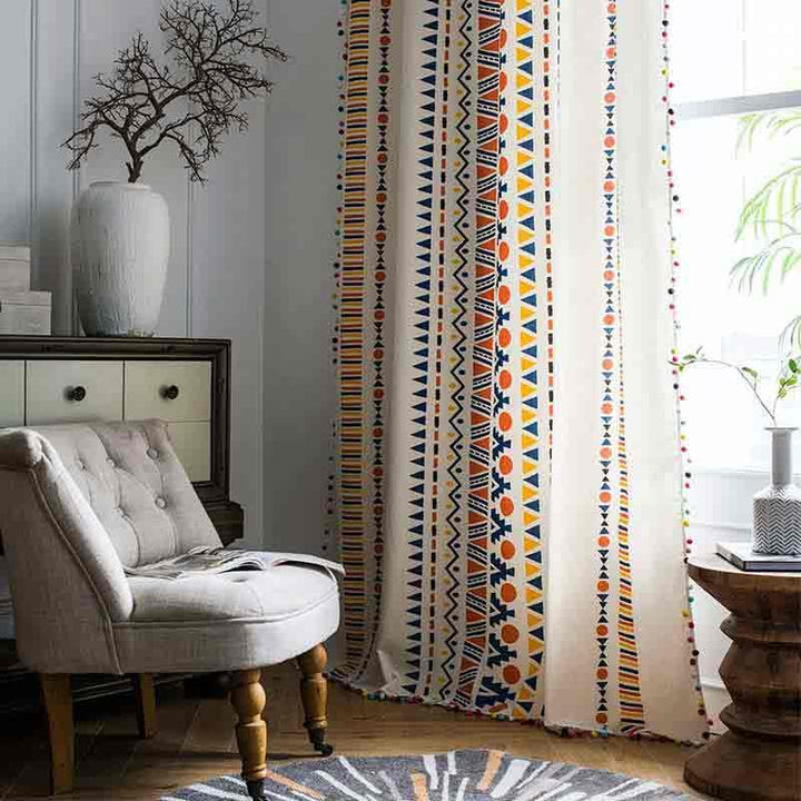 Colorful Geometric Stripe Curtains with Pom - Pom Tassels - MagicClothLife | Home Shop