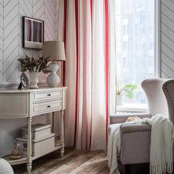Red Stripe Linen Vintage Curtain - MagicClothLife | Home Shop