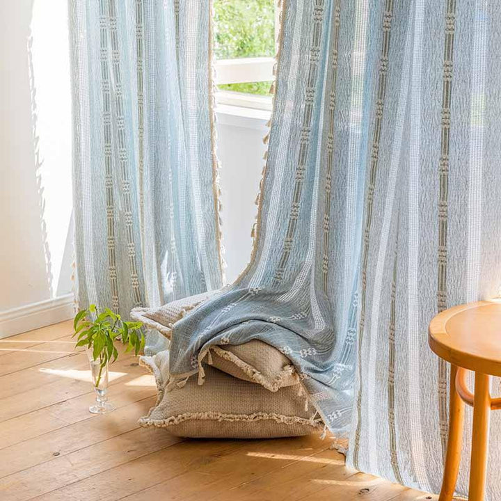 Rustic Light Blue Retro Curtains - MagicClothLife | Home Shop