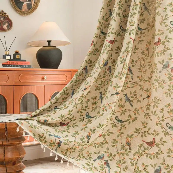Vintage Green Floral Birds Curtains for Living Room/Bedroom Drapes - MagicClothLife
