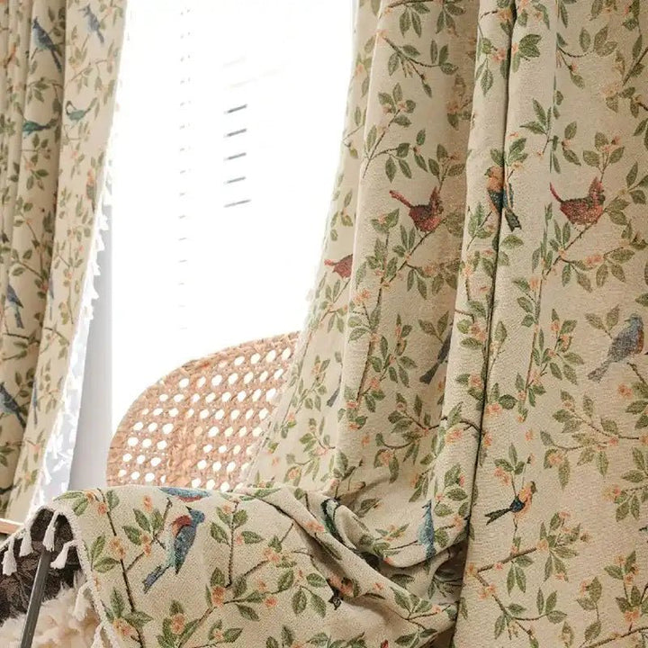Vintage Green Floral Birds Curtains for Living Room/Bedroom Drapes - MagicClothLife