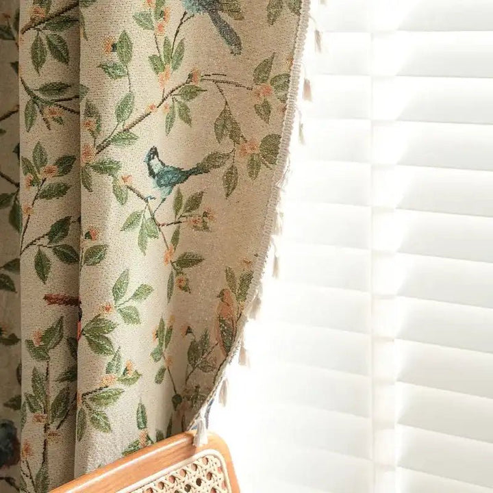 Vintage Green Floral Birds Curtains for Living Room/Bedroom Drapes - MagicClothLife