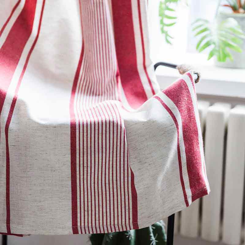 Red Stripe Linen Vintage Curtain - magicclothlife
