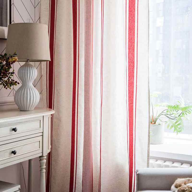 Red Stripe Linen Vintage Curtain - magicclothlife