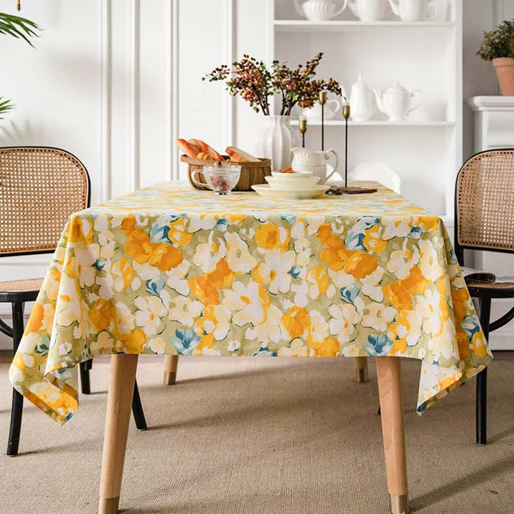 Vintage Ruffle Trim Yellow Flower Tablecloth | MagicClothLife Home Shop
