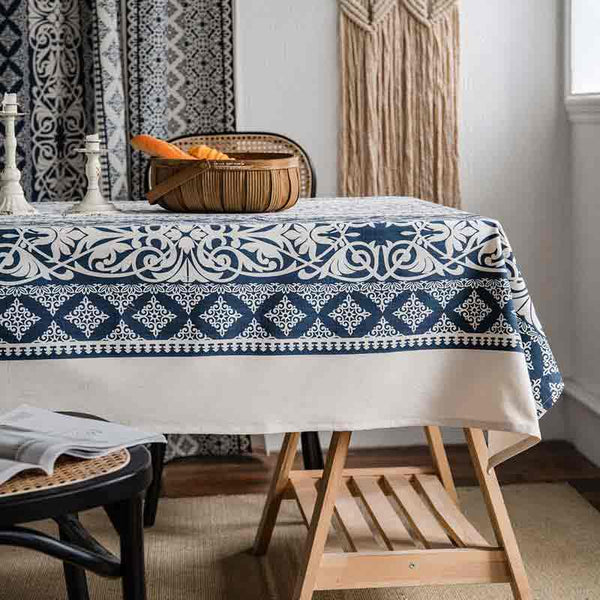 Blue and White Boho Tablecloth - MagicClothLife | Home Shop