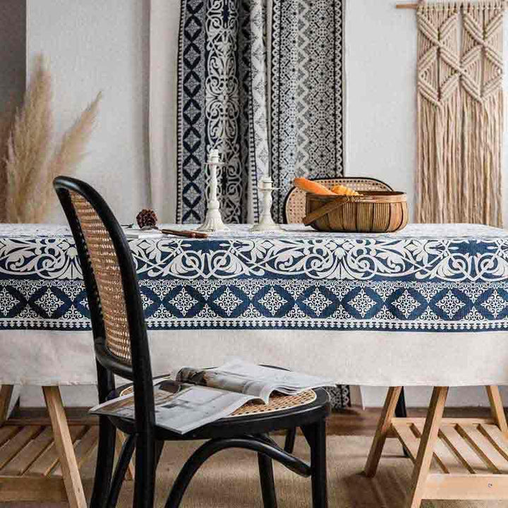 Blue and White Boho Tablecloth - MagicClothLife | Home Shop