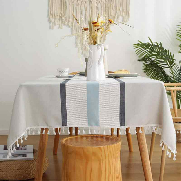 Blue Green Farmhouse Stripe Tablecloth - MagicClothLife | Home Shop