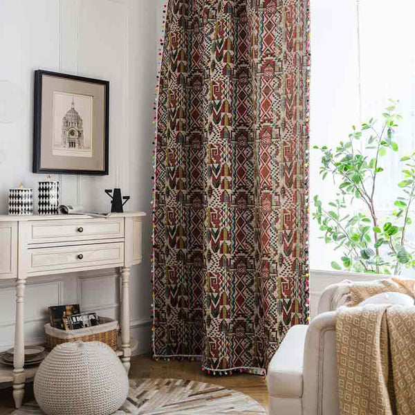 Boho Cotton Linen Curtain Retro Print Curtain - magicclothlife