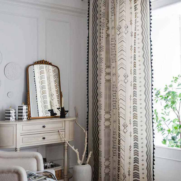 Boho Geometric Cotton Linen Curtain - magicclothlife