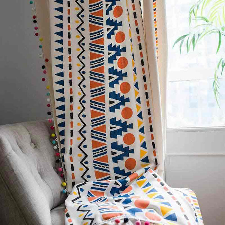 Boho Geometric Stripes Cotton Linen Curtain - magicclothlife