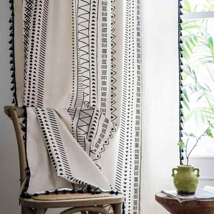 Boho Stripes Pattern Cotton Linen Curtain - magicclothlife