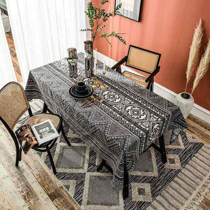 Dark Grey Boho Cotton Linen Tablecloth - MagicClothLife | Home Shop