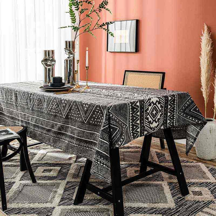 Dark Grey Boho Cotton Linen Tablecloth - MagicClothLife | Home Shop