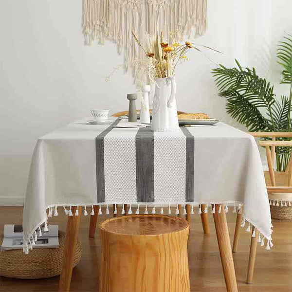 Gray Red Farmhouse Stripe Tablecloth - MagicClothLife | Home Shop