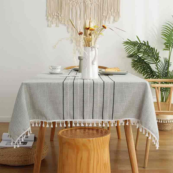Grey Coffee Embroidery Stripe Tablecloth - MagicClothLife | Home Shop