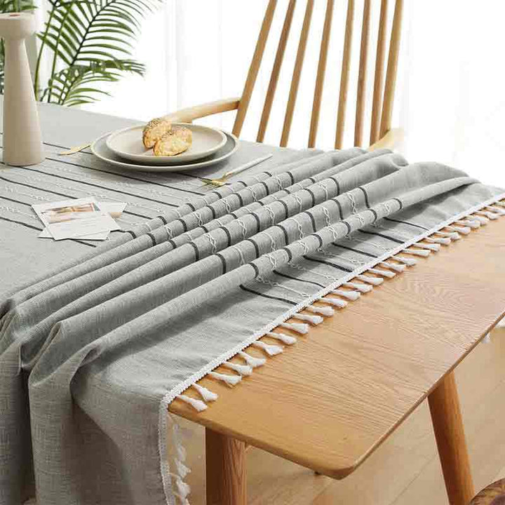 Grey Coffee Embroidery Stripe Tablecloth - MagicClothLife | Home Shop