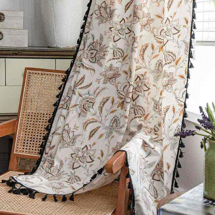 Vintage Brown Flower Print Living Room Curtain - magicclothlife