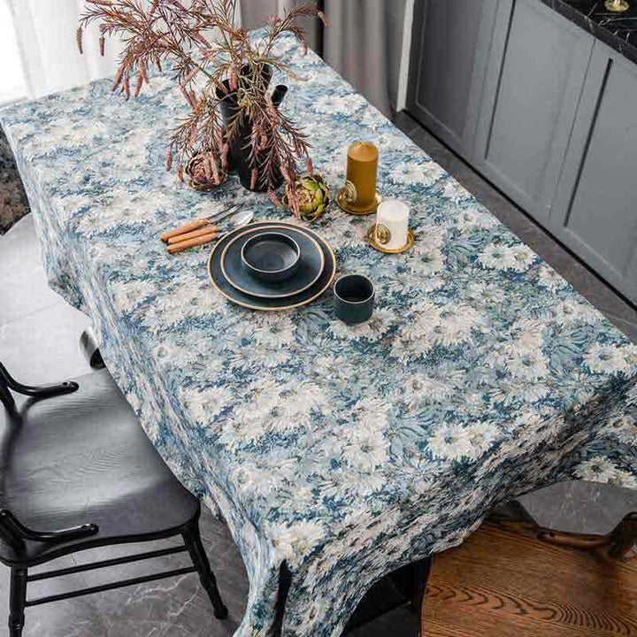 Vintage Plant Blue Floral Tablecloth - MagicClothLife | Home Shop