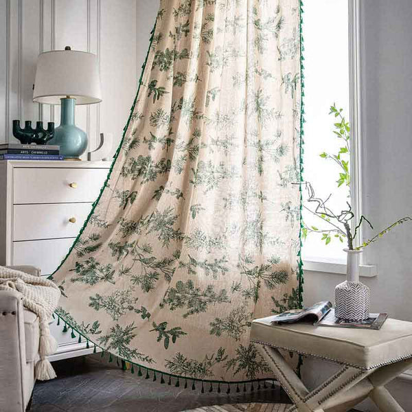 Vintage Plant Green Flower Curtain - magicclothlife