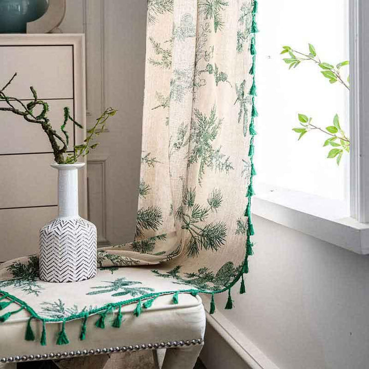 Vintage Plant Green Flower Curtain - magicclothlife