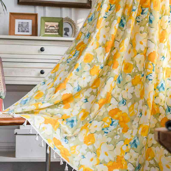 Vintage Yellow Flower Print Curtain - magicclothlife
