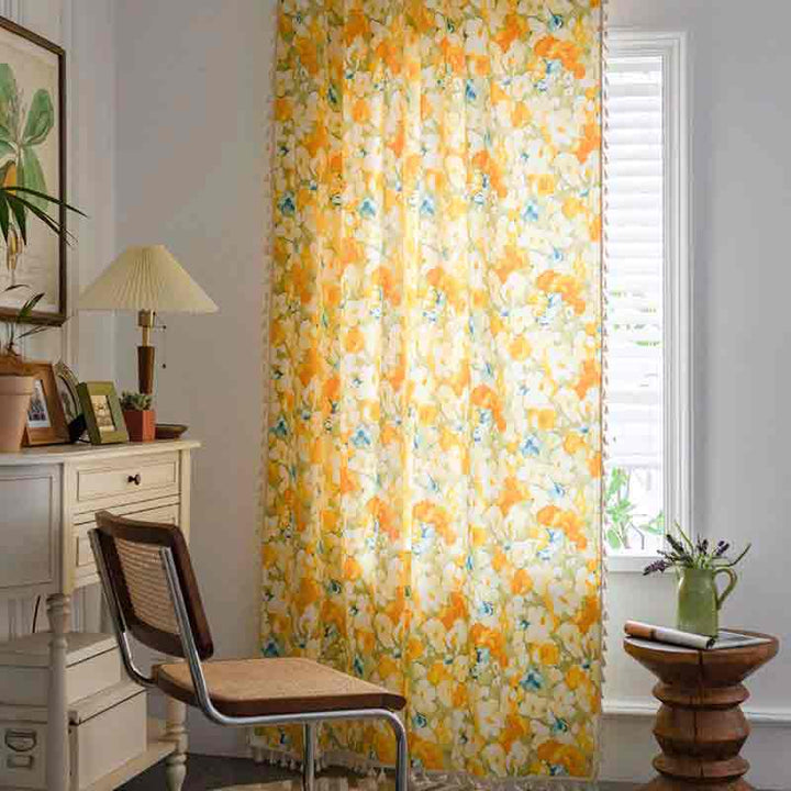 Vintage Yellow Flower Print Curtain - magicclothlife